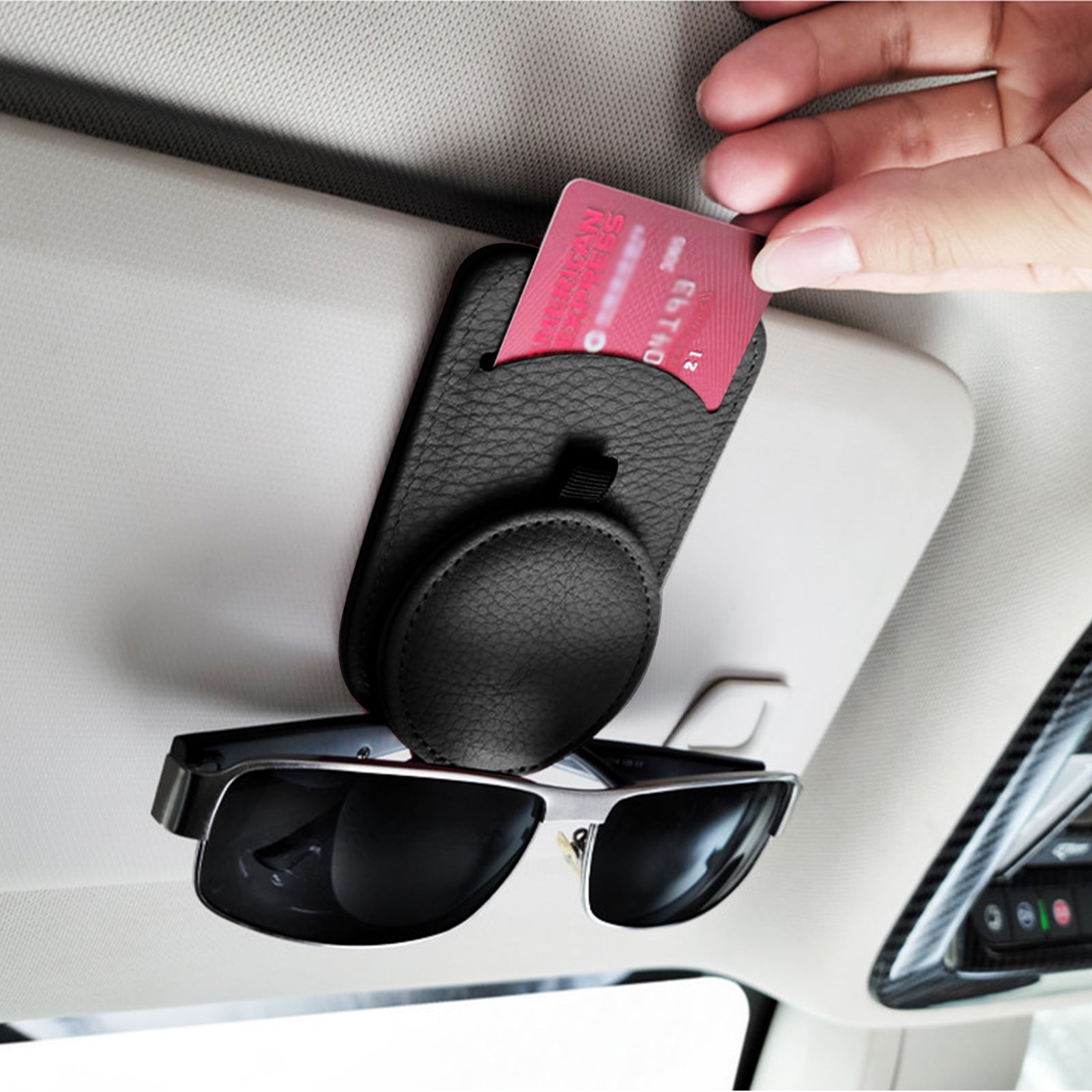 Sunglasses Holder for Car Sun Visor, TSV 1/2pcs Glasses Clip Mount, Leather  Adsorption Eyeglasses Sunglass Hanger Ticket Card Mask Clip for Automobile,  Black 