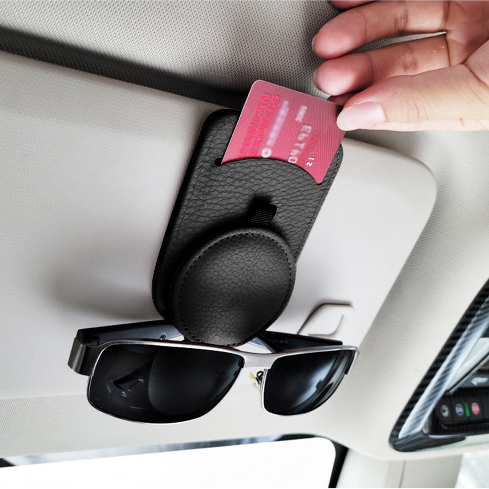 TSV 1/2pcs Car Sun Visor Sunglasses Holder, Leather Clip Mount