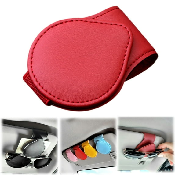 Sunglasses Holder for Car Visor, Magnetic Leather Auto Eyeglass Hanger Clip, Visor Ticket Card Clip Eyeglasses Mount, Universal Interior Visor Car Accessories Gadgets (Red) 1.77x3.54"