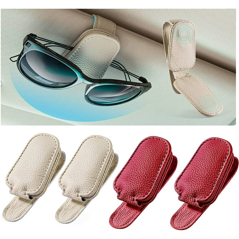 Ompellus Magnetic Leather Sunglass Holder, Eyeglass Hanging Clip for Car  Sun Visor, Car Accessories (Beige) 
