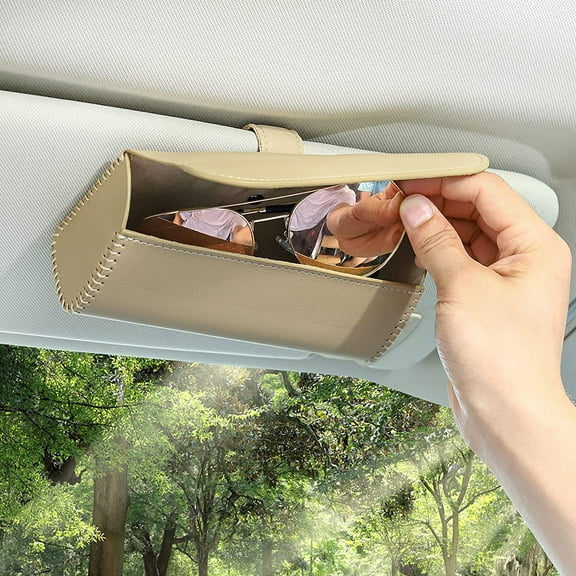 Sunglasses Holder for Car Sun Visor, Leather Eyeglasses Case Organizer, Universal Auto Accessories Glasses Clip Storage Protective Box (Brown)