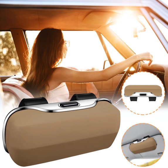 Sunglasses Holder for Car Visor, Car Sunglasses Holder Storage, Car Sun Visor Sunglasses Storage Box, Car Sunglasses Case Clip Hard Shell, Khaki
