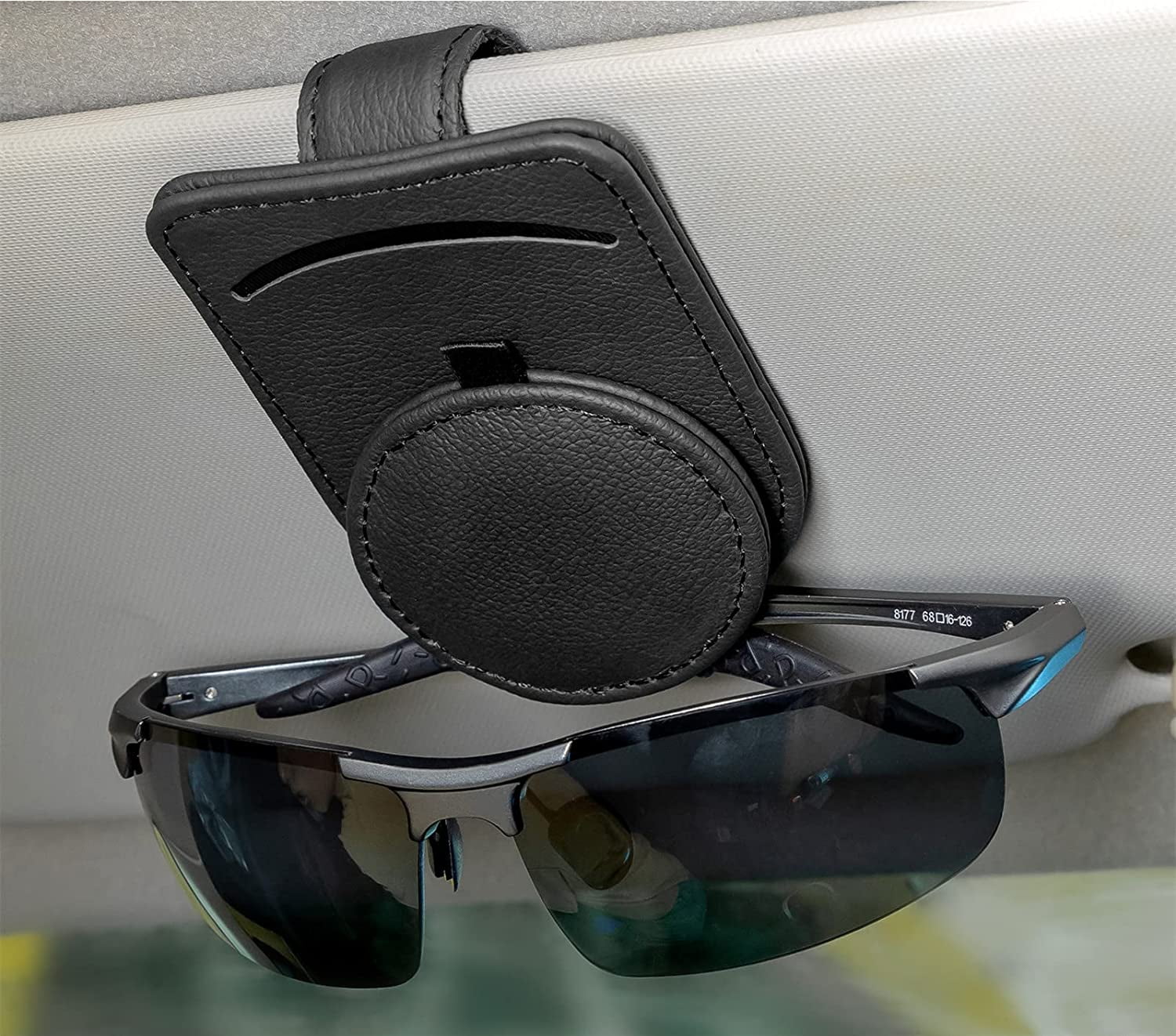 Sunglasses Holder for Car Visor, Leather Clip for Glasses and