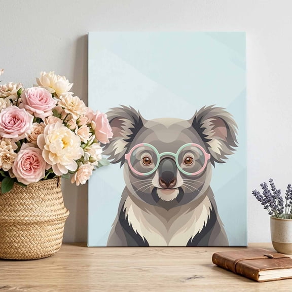 Sunglasses Koala Canvas Wall Art Framed Wall Decor for Living Room Bedroom Bathroom, Retro Funny Koala Blue Background Canvas Pictures Ready to Hang Decor, 12"x18"