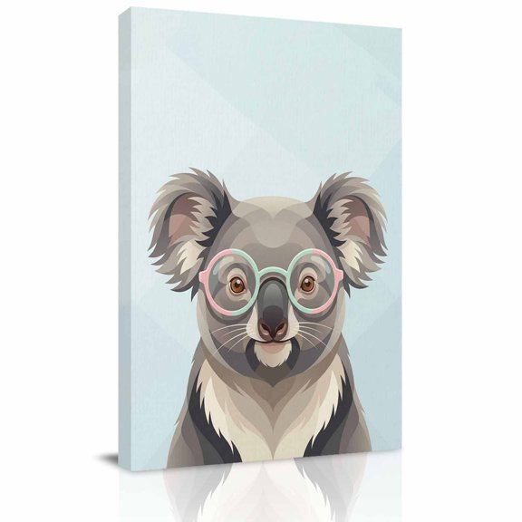 Sunglasses Koala Canvas Wall Art for Living Room, Retro Funny Koala Blue Background Wall Decor Framed Artwork Pictures Ready to Hang for Bedroom Office Home Decor
