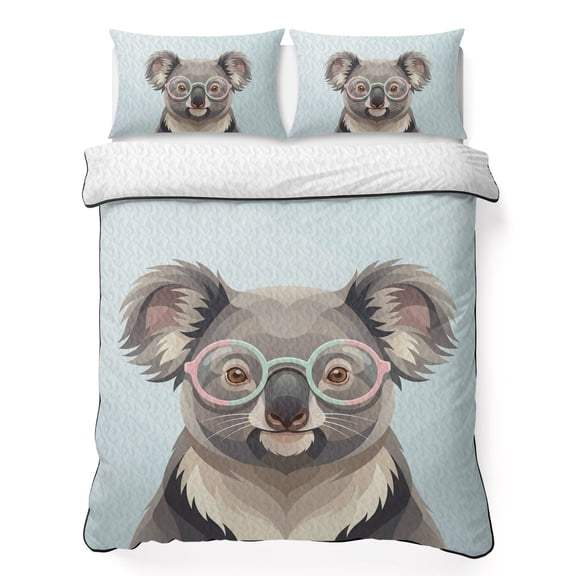 Sunglasses Koala King Quilt Bedding Set, Retro Funny Koala Blue Background Lightweight Comforter with 2 Pillow Shams Bedroom Bedspread Set Home Decor for All Seasons
