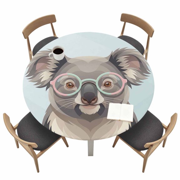 Sunglasses Koala Round Fitted Tablecloth with Elastic Edge Retro Funny Koala Blue Background Table Cover Fit for 45"-54" Tables Waterproof Tablecloths for Dinner Camping Picnic
