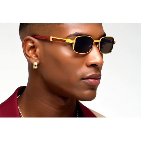 Sunglasses Men Brown Shades Small Rectangular Woody Fashion Street