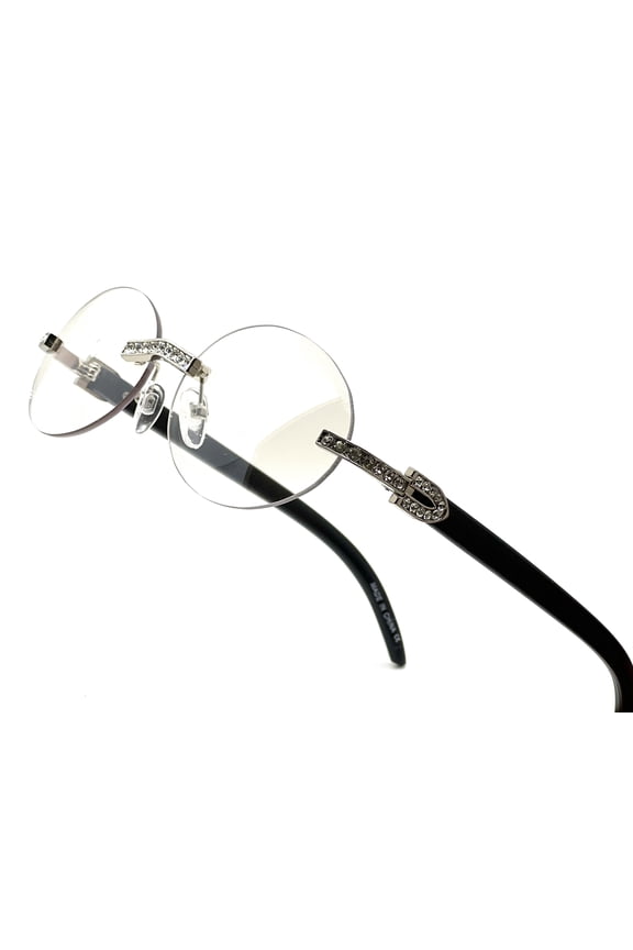 Sunglasses Men Hip Hop Diamond Rimless Silver Shades Clear Lens