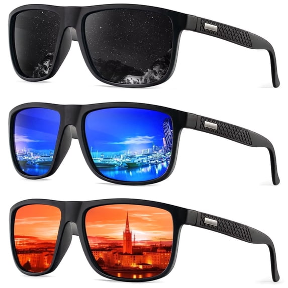 KALIYADI Polarized Sunglasses for Men and Women,Mens Classic Square Sun Glasses with UV Protection for Driving Fishing Golf(3 Pairs)