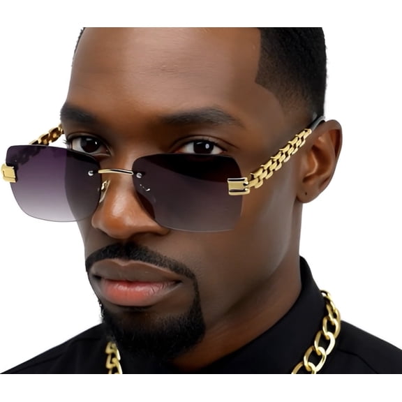 Sunglasses Men Square Aviator Style Gold Silver Frame Shades Hip Hop Shades Black Lens