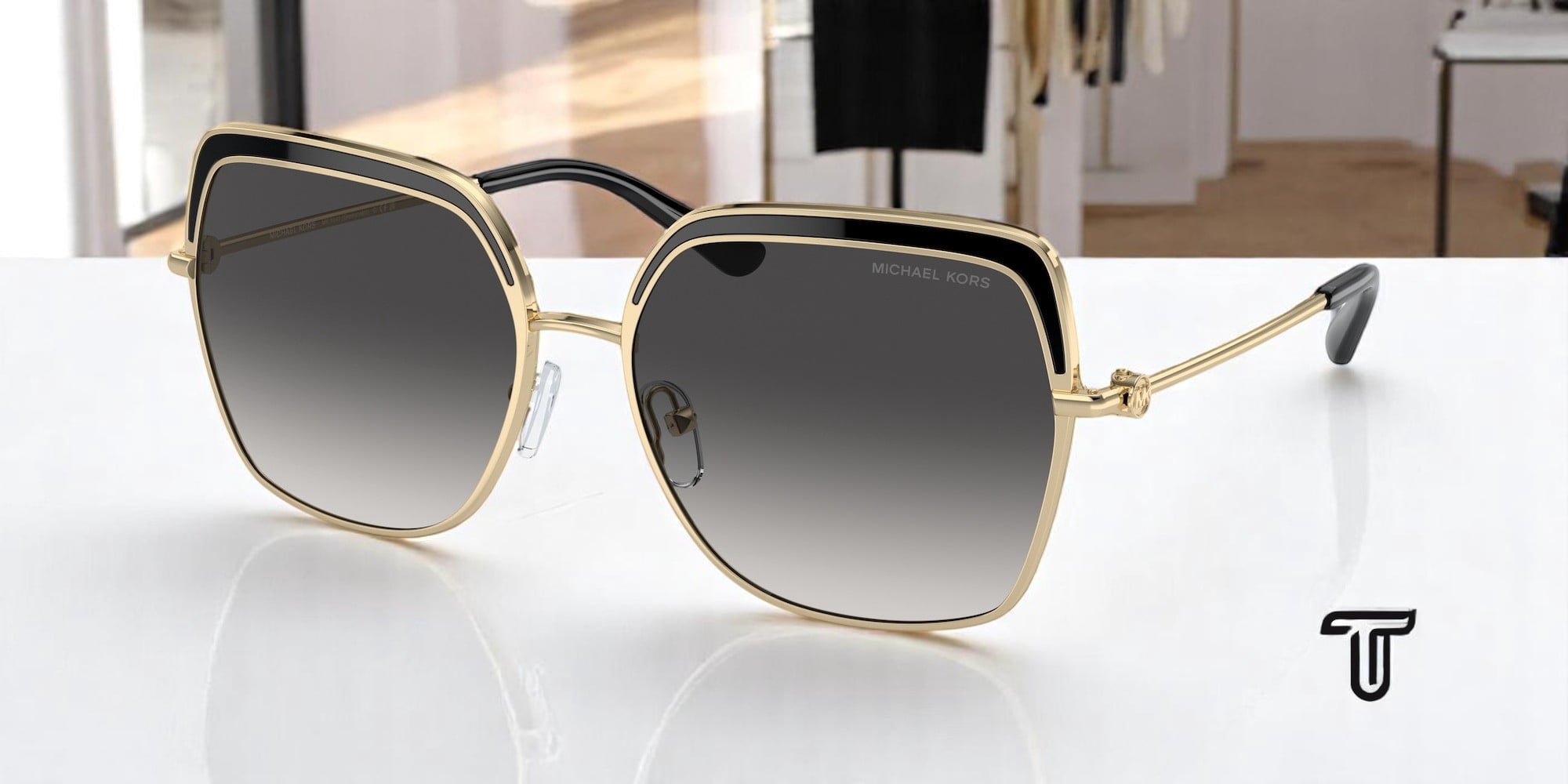 Michael Kors Gold and Black Aviator Sunglasses Michael Kors Sunglasses Women main image 3