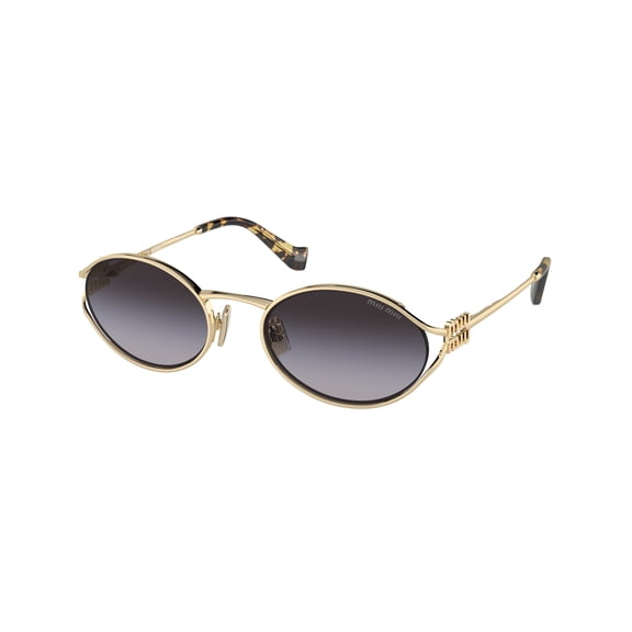 Miu Miu Women's Oval-Shaped Gold Metal Frame Sunglasses With Tortoiseshell Temple Tips Gold