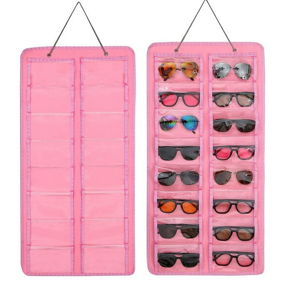 Sunglasses Organizer Storage Hanging Proof Wall Pocket Glasses Organizer-16 Slots Sunglass Organizer Holder With Metal Hook(One Size,Pink)