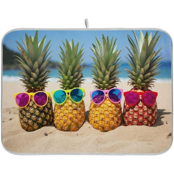 Sunglasses Pineapples Dish Drying Mat, Absorbent Microfiber Pad Protector For Kitchen Counter Top Mat Dish Drainboard 16x18in Home Decor