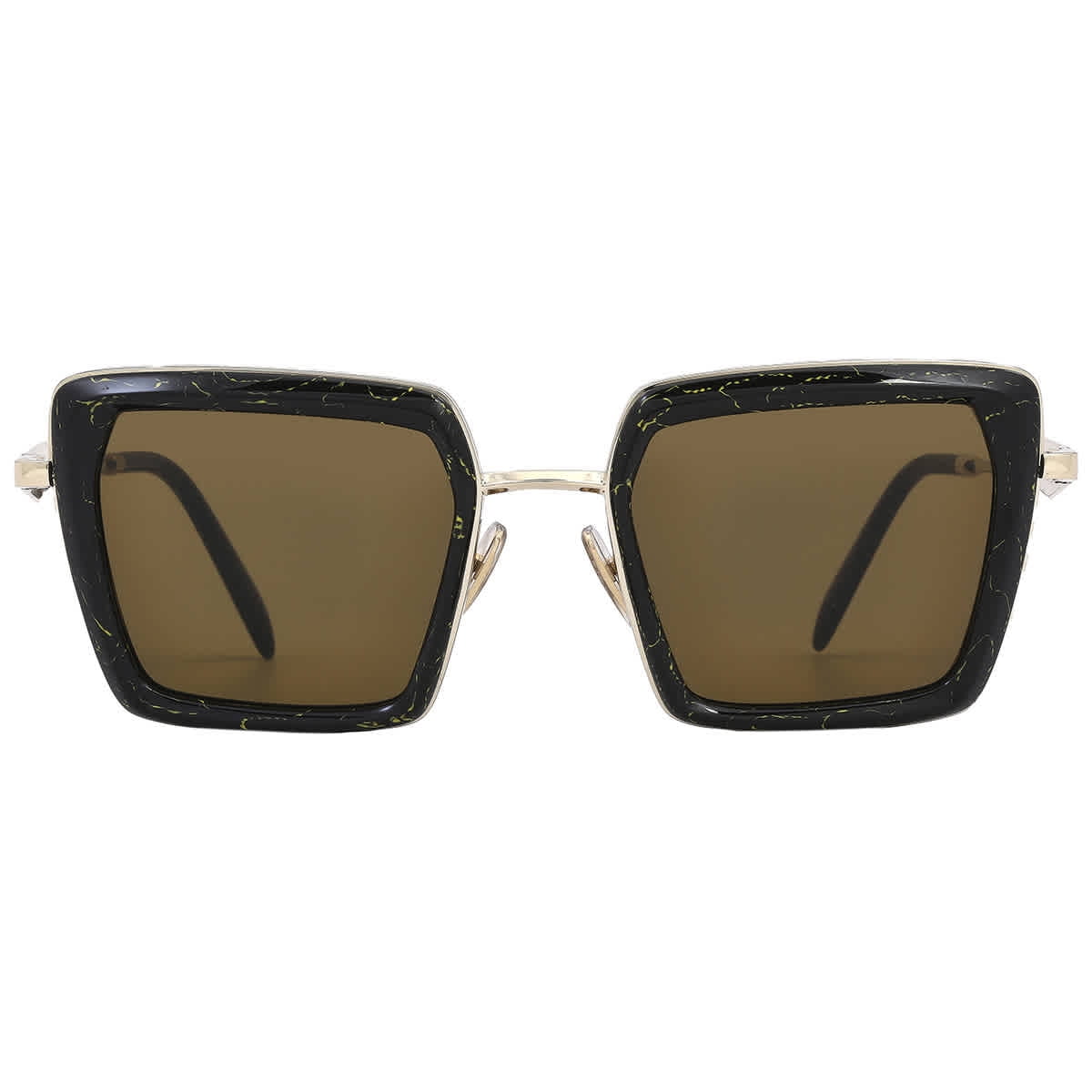 Prada PR 55ZS Metal Womens Square Sunglasses Black/Yellow Marble 52mm Adult