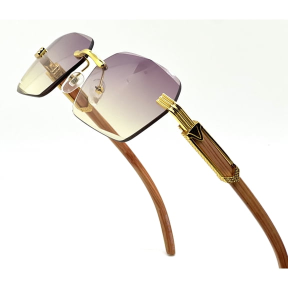 Sunglasses Purple Yellow Lens Vintage Frameless Rap
