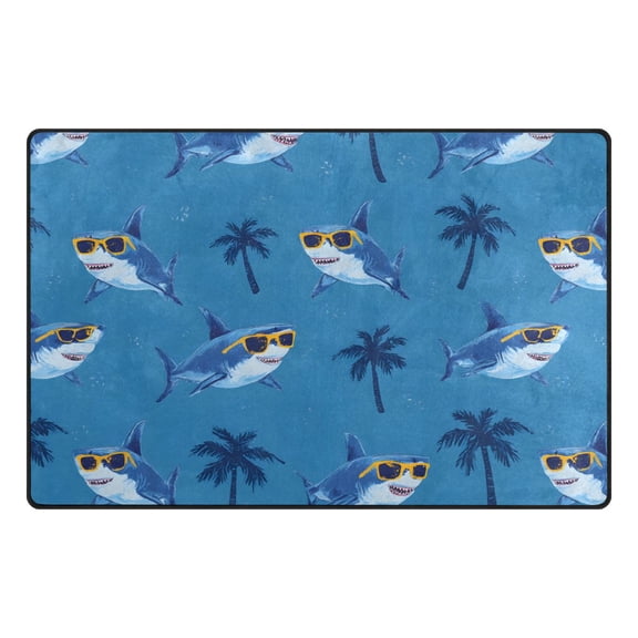 Sunglasses Shark Palm Tree Memory Foam Area Rug 31"x20" Non Slip, Absorbent, Fade Proof for Living Room, Bedroom, Office