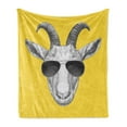 thumbnail image 1 of Sunglasses Soft Flannel Fleece Throw Blanket, Hand Drawn Sketchy Portrait of a Goat in Greyscale Drawing, Cozy Plush for Indoor and Outdoor Use, 50" x 60", Mustard Dark Grey, by Ambesonne, 1 of 5