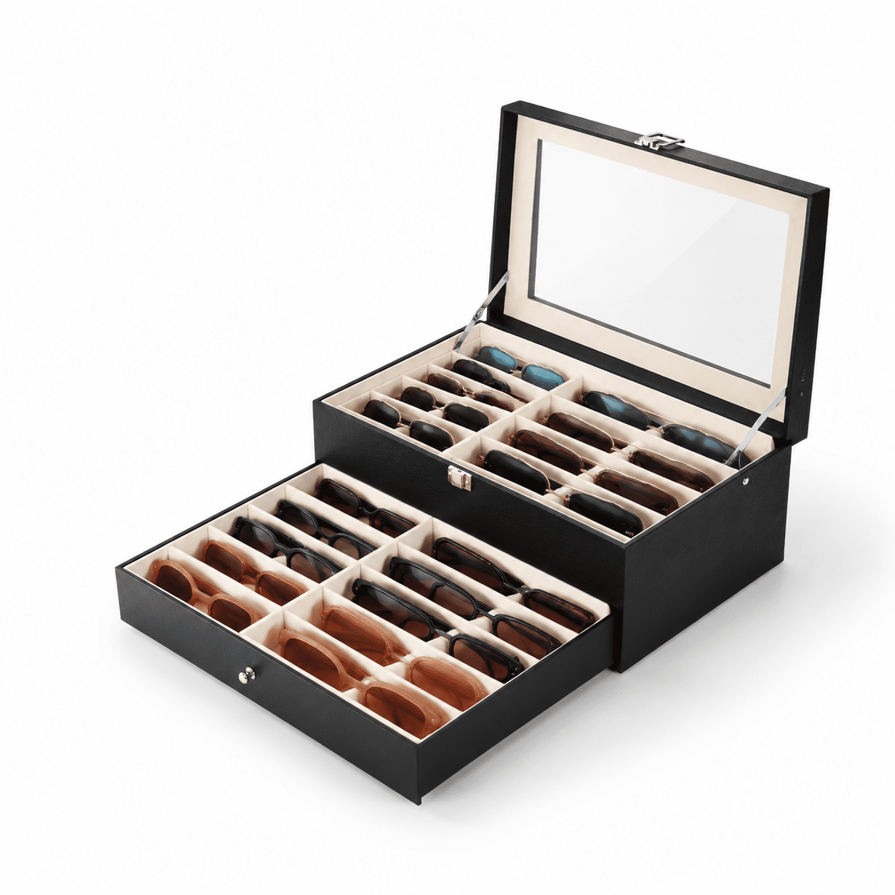 Sunglasses Stororganizer Case With 24 Adjustable Slots 2 Layer Multi ...