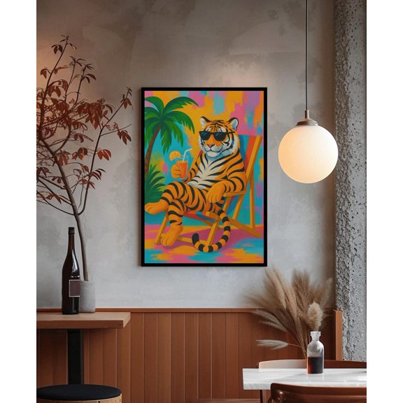 Sunglasses Tiger Art Poster: Tropical Jungle Pop Art, Unframed Poster Size 16x24