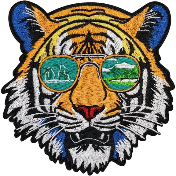 The Sunglasses Tiger Patch 4 inches, Cool Colorful Tiger Iron On Patch | Easy to Apply, Machine Washable, and Dishwasher safe, Eco-Friendly Embroidered Big Bengals Patches for Jackets