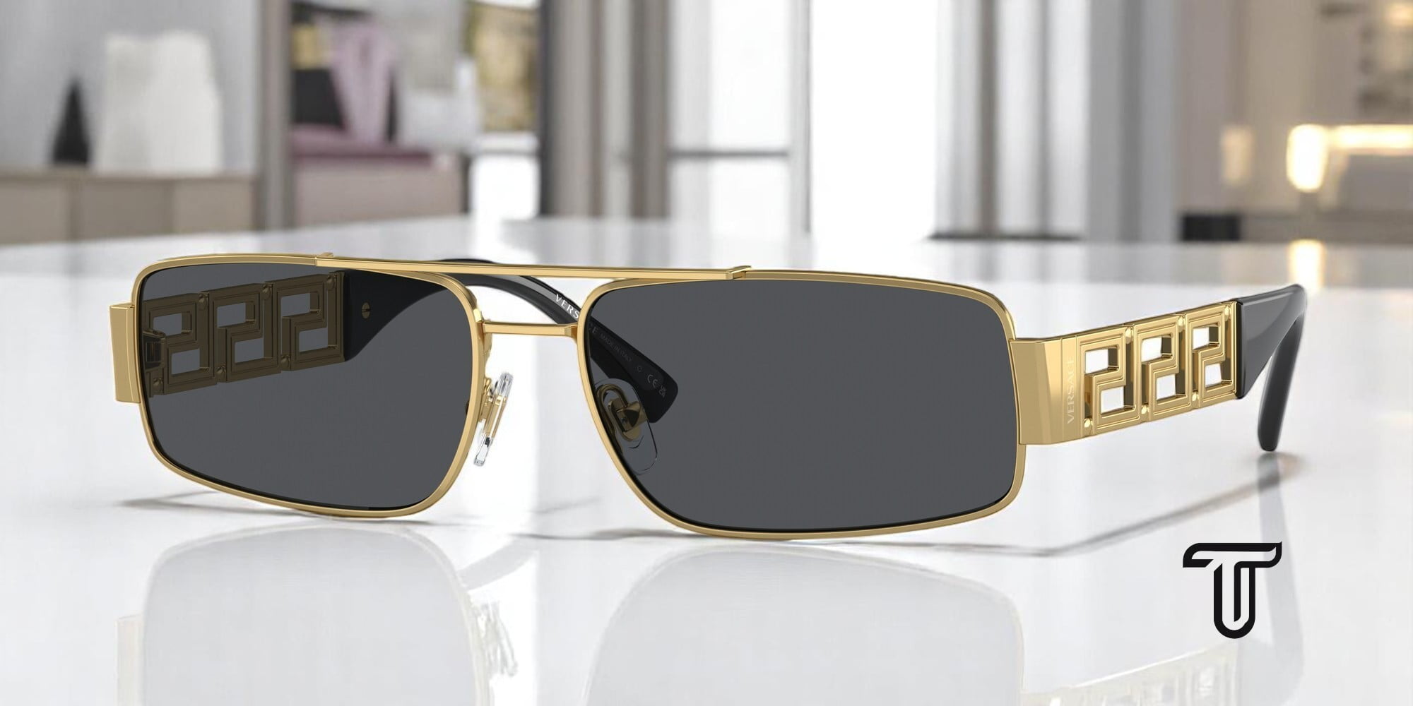 VERSACE VE2257 100287 Gold Dark Grey 60 mm Men's Sunglasses