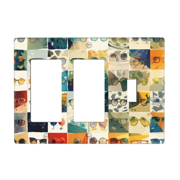 Sunglasses Watercolor Switch Cover Decorative Wall Plate 3-Gang 2-Decor 1-Toggle Standard Size