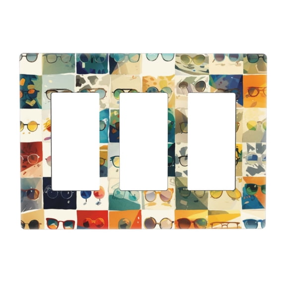 Sunglasses Watercolor Switch Cover Decorative Wall Plate 3-Gang Screwless Standard Size