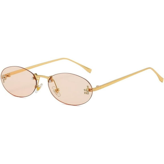 Sunglasses Women Men Metal Rimless Oval Gradient Sun Glasses Diamond Letter UV400 Sunglasses Eyewear