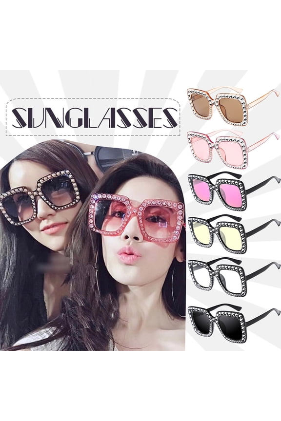 Sunglasses Womens Mens LSQii Rhinestone Decoration Big Frame Square Oversize UV Protection Polarized Sun Glasses for Beach Travel Vacation Summer Everyday Wear Black