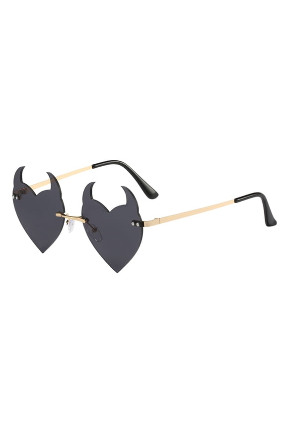 Sunglasses Womens UV Protection Evil Heart Rimless Funny Party Cute 2022 Blank Name Brand Fashion Sunglasses Black