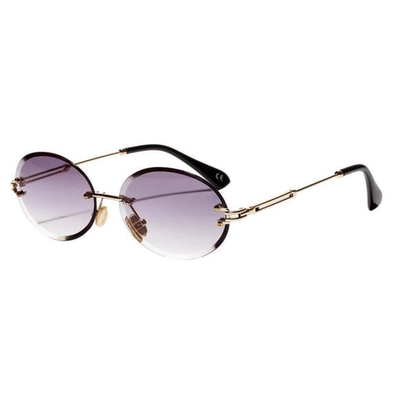Sunglasses for Women, Oversized Rimless Diamond Cutting Oval Sun Glasses UV400 - Gradient Gray, 45x60mm