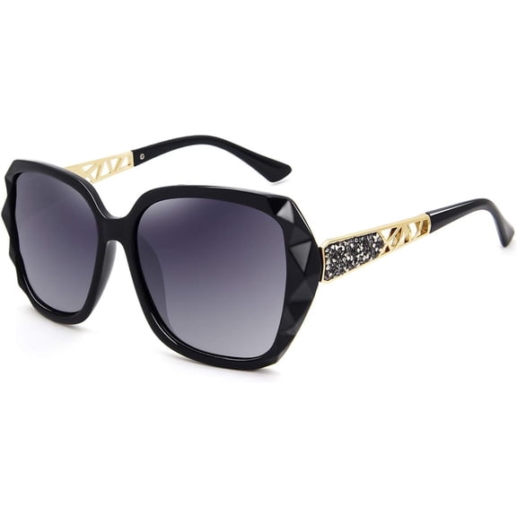 Sunglasses for Women Polarized UV Protection Classic Fashion Ladies Shades Black Frame Gray Lens