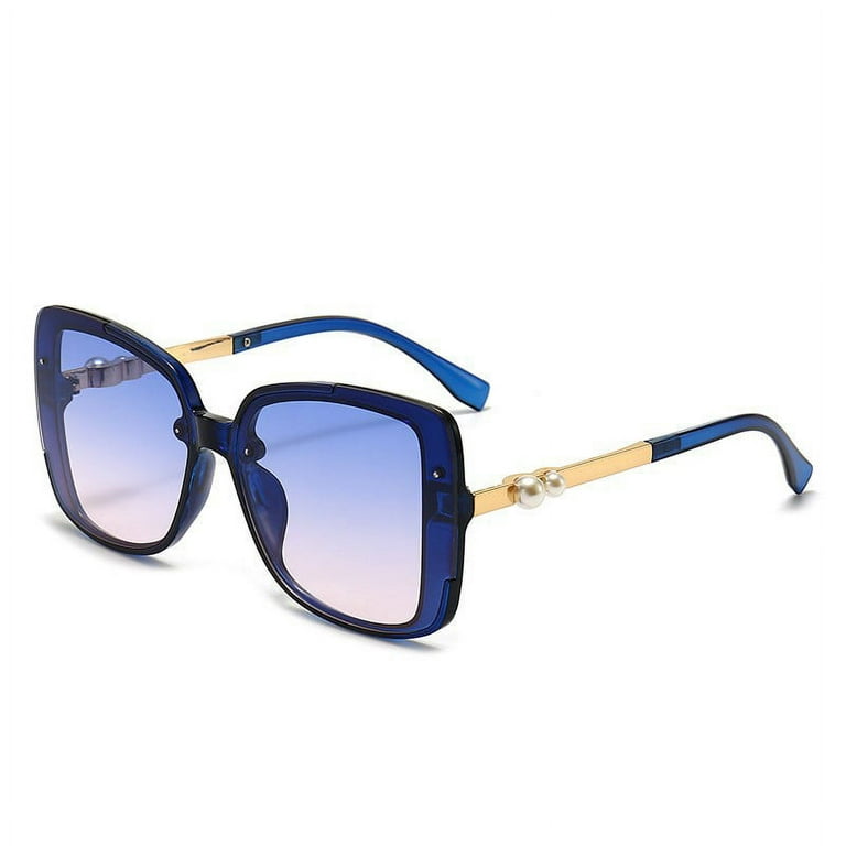 Sunglasses for shopping, golf and driving Square Frame Pearl Sunglasses  Metal Frame Circle Shades 