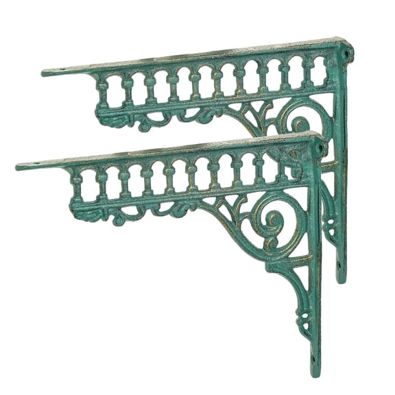 Sungmor 10.6 Inch Cast Iron Green Brackets for Shelves, 2PC Vintage Decorative Angle Support Doorway Bracket, Shelves Corbels, Wall Mounted Floating Shelf Bracket