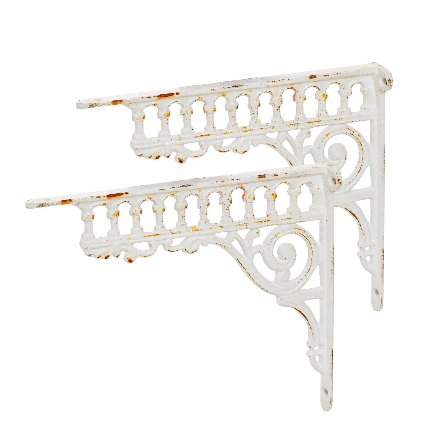 Sungmor 10.6 Inch Cast Iron White Brackets for Shelves, 2PC Vintage Decorative Angle Support Doorway Bracket, Shelves Corbels, Wall Mounted Floating Shelf Bracket