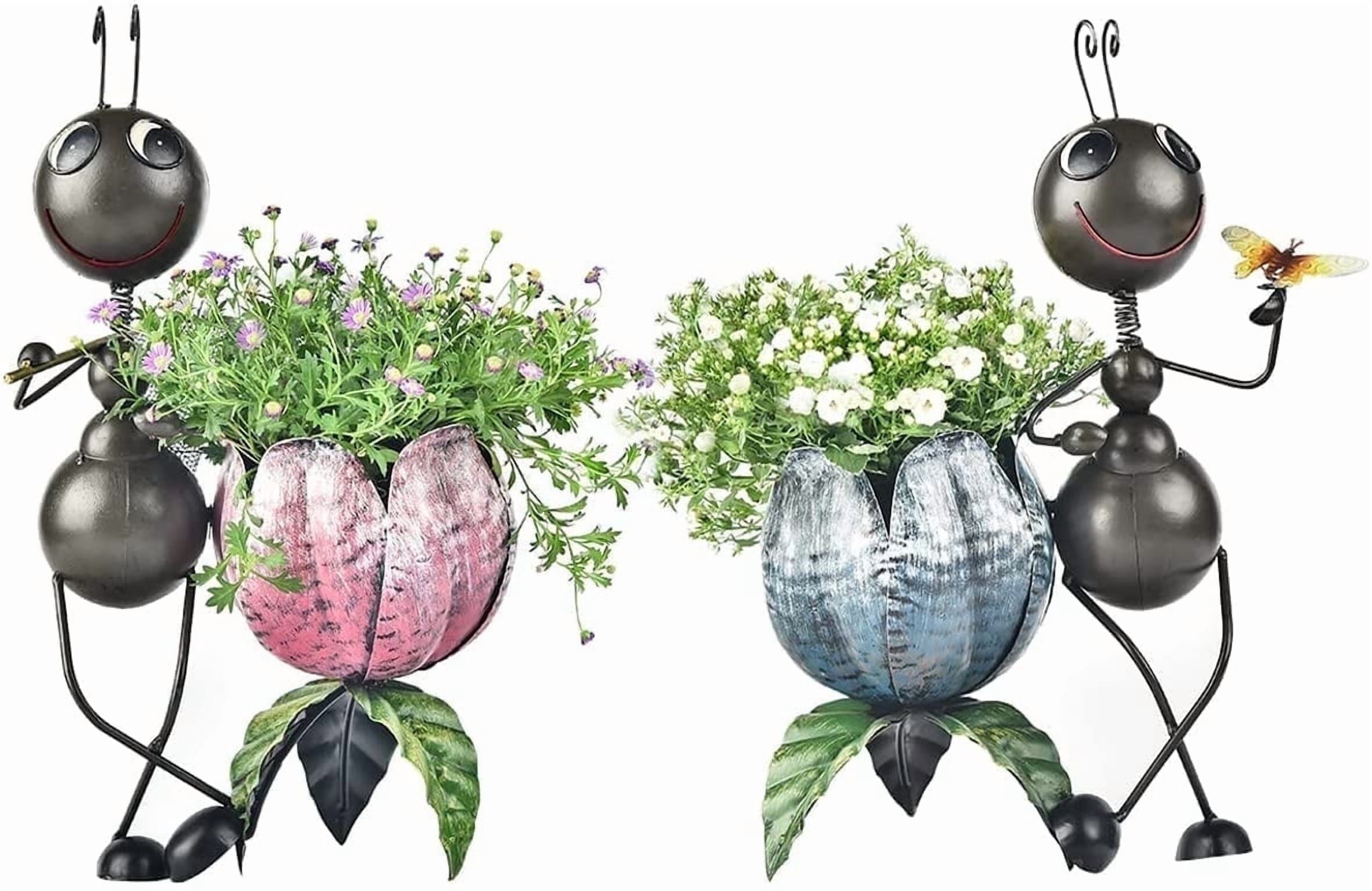 Sungmor Metal Home Garden Planters Outdoor 15" Ant Statues Decorative Flower Pots 2PCS