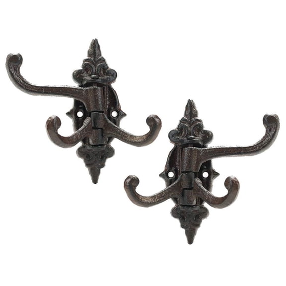 Sungmor 2-Pack Cast Iron 3-in-1 Flexible & Functional Swivel Wall Hook, Vintage Coat Hook Garden Planter Hanger, Solid Metal Swing Hook, Clothes Hats Towels Bags Pots Tools Hanger