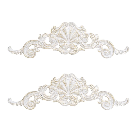 Sungmor 2PC Cast Iron Fleur De Lis Wall Decor, 15.5" Vintage White Carved Appliques