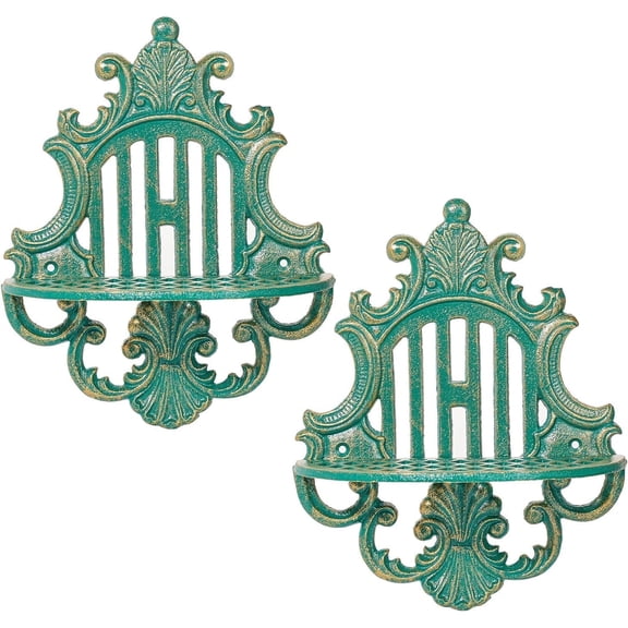 Sungmor Gothic Floating Shelves Cast Iron Wall Mounted Decor, Green, 9.4" 2-Count