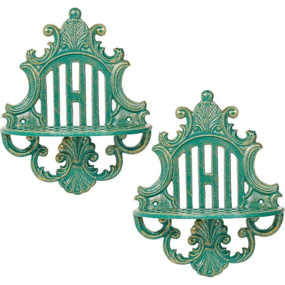 Sungmor Gothic Floating Shelves Cast Iron Wall Mounted Decor, Green, 9.4" 2-Count