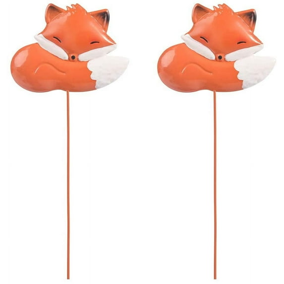 Sungmor 2PC Pack Decorative Garden Stakes, Colorful Metal Fox Animal Stick Ornaments/Indoor Outdoor Patio Balcony Landscaping Plant Decoration