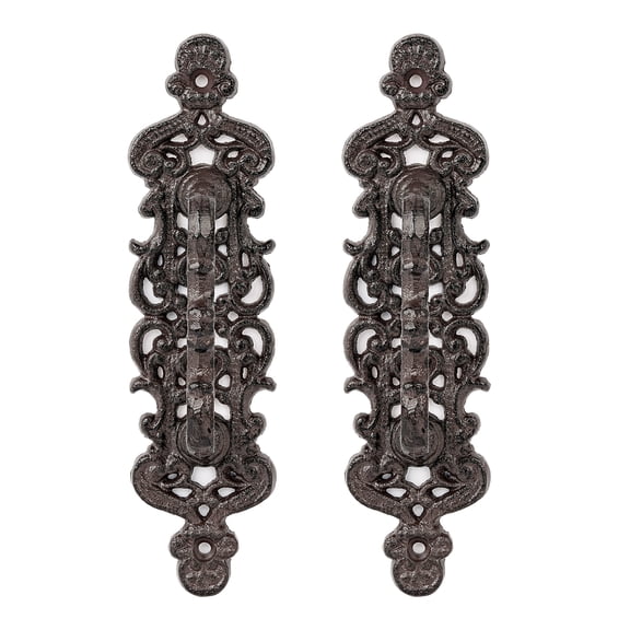 Sungmor 2pcs Rustic Cast Iron Door Handle - Vintage Heavy Duty Pull Handle for Barn Doors, Gates, Cabinets, and Drawers - 9.2" Decorative Farmhouse Hardware, Antique Black Finish