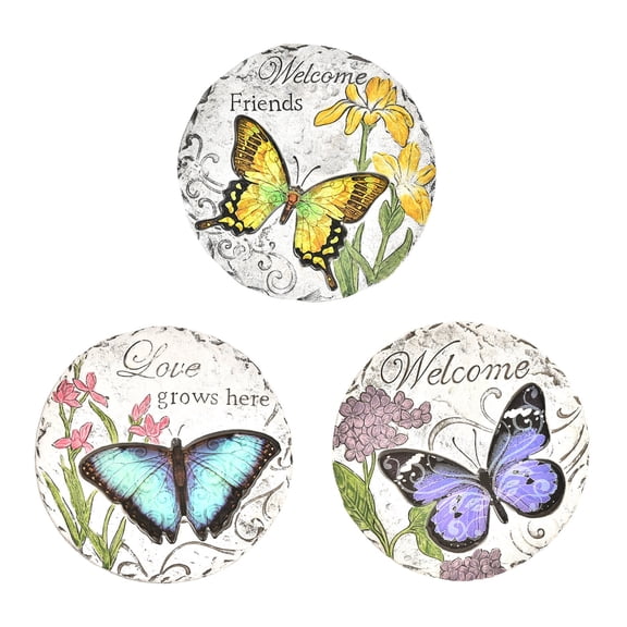 Sungmor 3PC Pretty Garden Stepping Stones, 9.8" Concrete Butterfly Decorative Stones