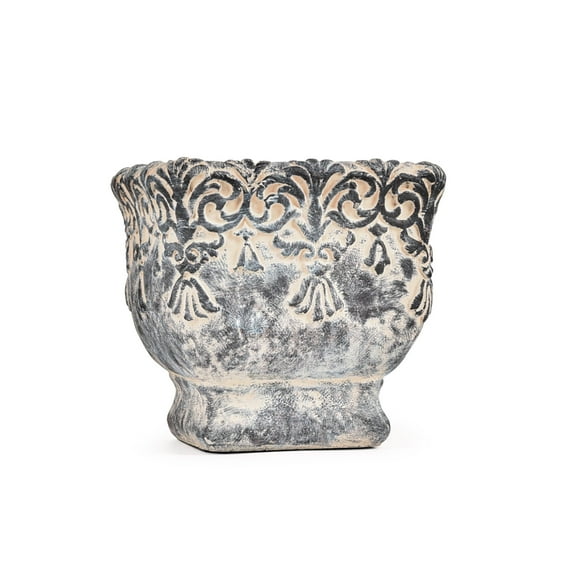 Sungmor 6.5 Inch Cement Plant Pot for Plants, Succulent Planter with Embossed Design, Vintage Concrete Flowerpots with Drainage Hole, Decorative Orchid Houseplant Pot Indoor Outdoor Plant Container