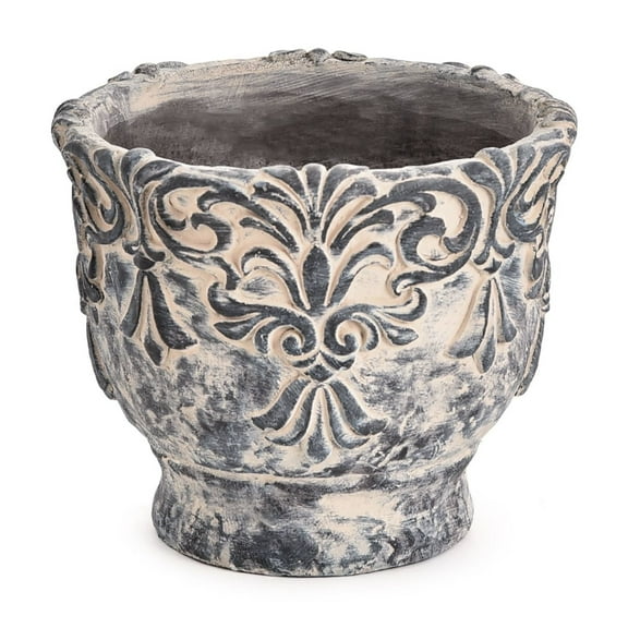 Sungmor 7.3 Inch Cement Plant Pot for Plants, Succulent Planter with Embossed Design, Vintage Concrete Flowerpots with Drainage Hole, Decorative Orchid Houseplant Pot Indoor Outdoor Plant Container