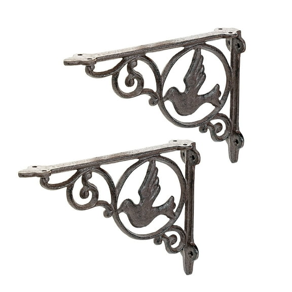 Sungmor 9.2 Inch Cast Iron Rustic White Brackets for Shelves, 2PC Vintage Decorative Angle Support Doorway Bracket, Shelves Corbels, Wall Mounted Floating Shelf Bracket