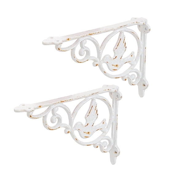 Sungmor 9.2 Inch Cast Iron Rustic White Brackets for Shelves, 2PC Vintage Decorative Angle Support Doorway Bracket, Shelves Corbels, Wall Mounted Floating Shelf Bracket