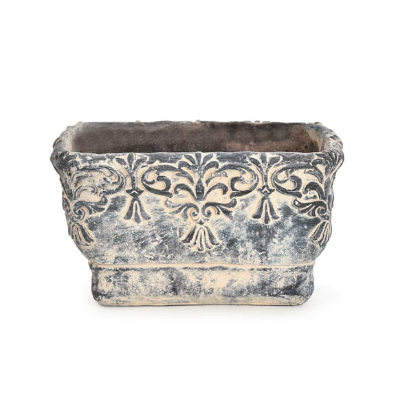 Sungmor 9.2 Inch Cement Plant Pot for Plants, Succulent Planter with Embossed Design, Vintage Concrete Flowerpots with Drainage Hole, Decorative Orchid Houseplant Pot Indoor Outdoor Plant Container